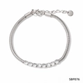 Silver snake chain bracelet with sparkling round CZ stones and lobster clasp closure - Sbp076 White Bracelet