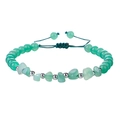 Handmade woven bracelet featuring green natural crushed stones and round crystal beads - Green Aventurine
