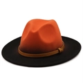 Detail of two-tone orange and black wool fedora with brown braided leather band - M (56-58cm) / Orange and Black Style (02)