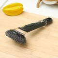 Brosse de cuisine avec réservoir de savon, tête en acier et manche noir pratique - Brosse à Savon à Long Manche-Tête en Fil d'Acier