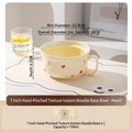 7-inch cream ceramic ramen bowl with handle and red heart pattern, 750ml capacity - 7 Inch Single Noodle Bowl - Creamy Yellow Red Hearts