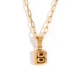 Collana a graffetta placcata oro 18K con ciondolo a lettera B a bolla 3D in stile minimal - Oro-B