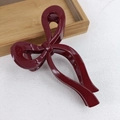 Elegant wine red bow ribbon hair claw clip for women with glossy resin finish - Glossy Wine Red