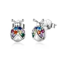 925 sterling silver ladybug stud earrings with colorful cubic zirconia stone inlays - 925 Silver / Beetle