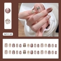 Set unghie finte marrone cat-eye con glitter, fiocchi e perle per donne - Tipo di Colla / Diamanti In Frantumi Champagne