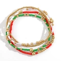 Stapelbares vierlagiges Perlenarmband-Set in festlichen Farben Rot, Grün, Weiß und Gold - Weihnachtsfarben Stil A (5er-Set)