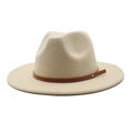 Detailed close-up of beige fedora hat with brown leather band and metal rivets - M (56-58cm) / Beige