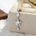 Silver star cartilage earring with sparkling light green gemstone and screw back closure - Mint Green