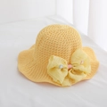 Detail of yellow straw hat featuring a translucent tulle bow and handmade floral accents - Big Bow White / Circumference 50-53cm / Yellow