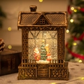 Vintage bronze Christmas lantern with Santa snow globe and warm festive lighting - Vintage House Santa and Deer
