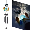 Solar powered owl wind chime with blue cracked glass ball light and metal tubes - Blue Owl Wind Chime