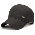 Dark grey men's baseball cap featuring a metal sports style logo and twill texture - Mountain Label Grey