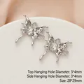 Silver butterfly charm with zircon stone for DIY jewelry making, size 28x29mm - 890-4# Silver - White Zirconia