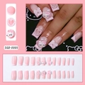 Faux ongles roses Hello Kitty avec nœuds 3D et perles ensemble de 24 pièces - Style Perle Hello Kitty Français Rose Blanc (SGD-0005)