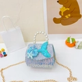 Blue sequin girls princess handbag with pearl handle and mermaid tail decoration - Vertical Blue