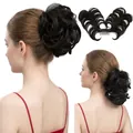 Chignon postiche bouclé noir naturel avec peigne pour donner du volume aux cheveux - Noir Naturel