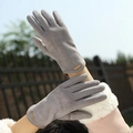 Cozy grey faux suede winter gloves for women with touch screen fingers and wrist detail - One Size / Gray