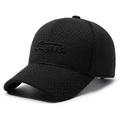 Black textured checkered baseball cap with Sweet embroidery in a 45-degree side view - Adjustable / Black with Black Embroidery