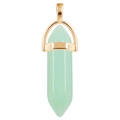 Polished hexagonal green crystal pillar pendant with minimalist golden metal clasp - Synthetic Light Green Jade / Gold Cap Hexagonal Pendant