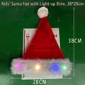Kids plush red Christmas hat with colorful LED lights on white faux fur brim - LED Lighted Trim Kids (Colored Light) / Red/White
