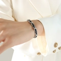 Hip Hop Streetwear geflochtenes Leder und silbernes Stahlkettenarmband für Damen und Herren - Armband / 15+5cm / Silber