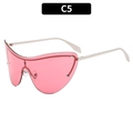 Randlose Cat-Eye Cyber-Sonnenbrille mit rosa Gläsern und silbernen Metallbügeln, Modell C5 - Silberrahmen Rosa Gläser / Rosa Linse