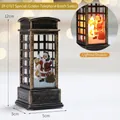 Christmas LED bronze telephone booth ornament with Santa Claus and warm lighting - Golden Telephone Santa