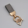 Gray suede leather car keychain with gold hardware and anti-lost D-ring strap - Short Style / Grey/Gold