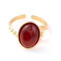 Anello regolabile vintage in acciaio al titanio con pietra ovale rossa dorato - Aperto Regolabile / Sottile Ovale Pietra Rossa / Oro/Rosso