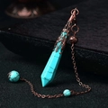 Teal hexagonal crystal pillar pendant with bronze vintage metal filigree detailing - Antique Bronze Turquoise