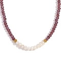 Handmade beaded necklace with purple faceted crystals and white freshwater pearls - Rose Purple Transparent