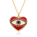 Turkish Evil Eye heart necklace with red enamel and colorful zircons on gold chain - Red Enamel Heart Evil Eye (c361)