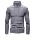 Detailed close-up showing the fine knit texture and slim fit design of gray turtleneck sweater - M / Dark Gray