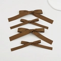 Close-up of four brown ribbon hair bows in two sizes with smooth satin texture - Brown (4pcs Set)