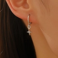 Silver feather design hoop earring with star pendant and tiny white zircon - White Gold Style (A-582)