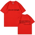 T-shirt femme rouge en coton avec texte 'you are enough' imprimé devant et derrière - S / Hauts / Rouge