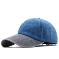 Side view of washed cotton baseball cap with blue crown, grey brim and metal buckle - Adjustable / Gray Blue