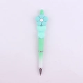 Detailed macro view of DIY beaded pen featuring blue silicone flower and heart-shaped beads - Lake Blue Flower