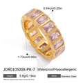 Classic stainless steel ring with pink rectangular zircon and 1.73cm inner diameter - Rectangle Style (JDR0105008-PK-7) / Pink