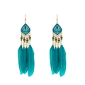 Bohemian long feather earrings with turquoise beads and gold tassels in ethnic style - KC Gold/Dark Green Long Feather (3334)