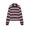 Women's long-sleeve striped Polo shirt in deep burgundy with sky blue and white accents - Coffee