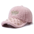 Berretto da baseball in lana di agnello rosa con ricamo Paris e strass a stella - Regolabile / Rosa