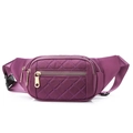 Purple quilted nylon fanny pack with gold zippers and adjustable woven waist strap - Purple