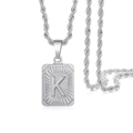 Silver twist chain necklace with a square pendant featuring the letter K in steel - Silver - K