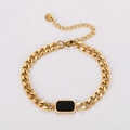 Pulsera de eslabones dorados de acero inoxidable con incrustación rectangular de concha negra - Dorado