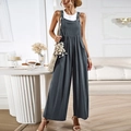 Casual grey wide-leg overalls with pockets and cotton-linen texture for summer - S / Dark Gray