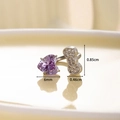 Silver horseshoe ring with purple heart zircon and bow tie charm, size 0.85cm - Single Piece / Light Purple