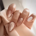 Artistic almond-shaped press-on nails with gold glitter marble and white geometric patterns - BZ1346 Gold Ribbon / Glue Type