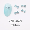 Blue rhinestone bow nail art charm, size 7x4mm, silver metal base for manicures - Sky Blue Pavé Rhinestone Bow (A629)