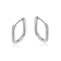 Minimalist silver geometric rectangular drop earrings with polished metallic finish - Silver